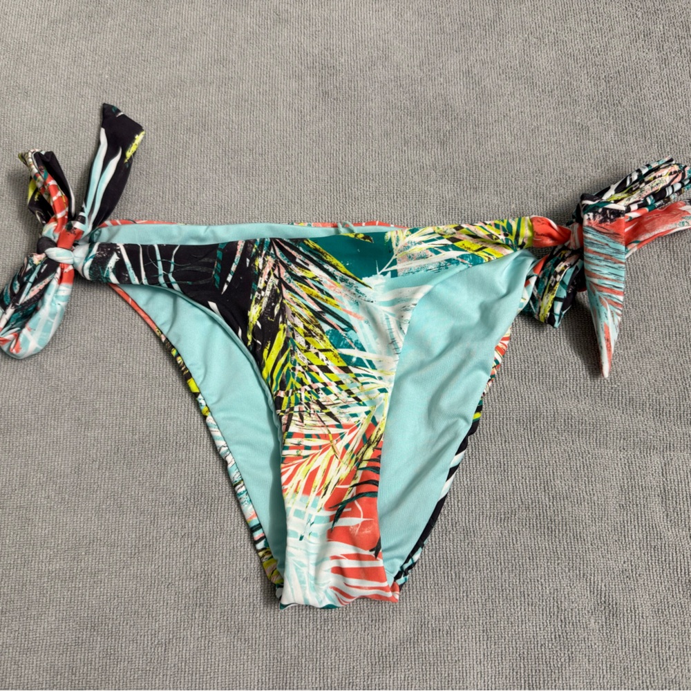 Mara Hoffman Tropical Print Tie-Side Bikini Bottom in Aqua, Coral, Black, Lime